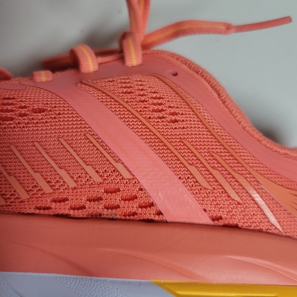 Hoka One One Women's Coral and Yellow Running Shoes - Picture 14 of 16